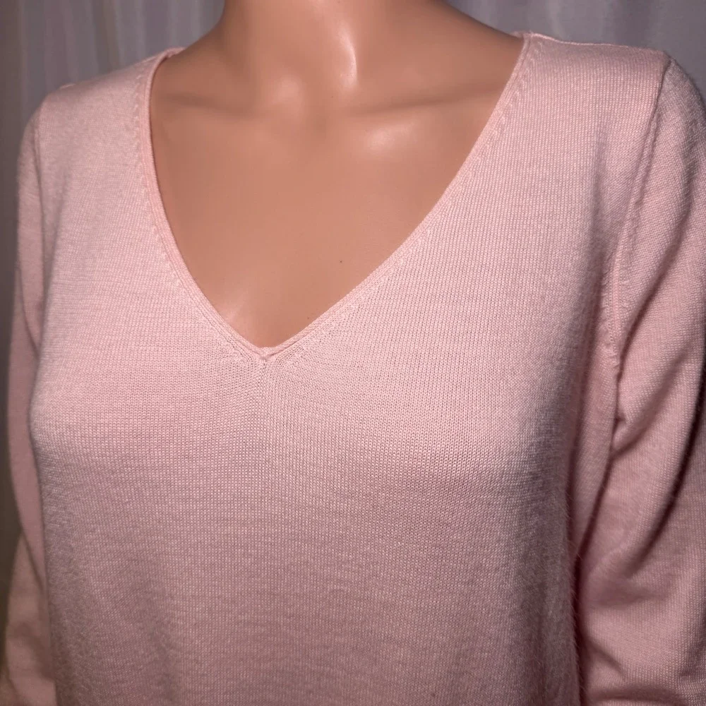 Ann Taylor Pink Merino Wool‎ Blend V-Neck Tunic Sweater Women's Medium